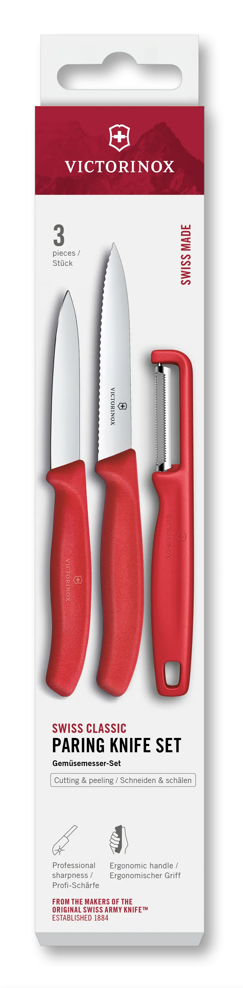 Victorinox Swiss Classic Gemüsemesser-Set mit Iota-Sparschäler, rot