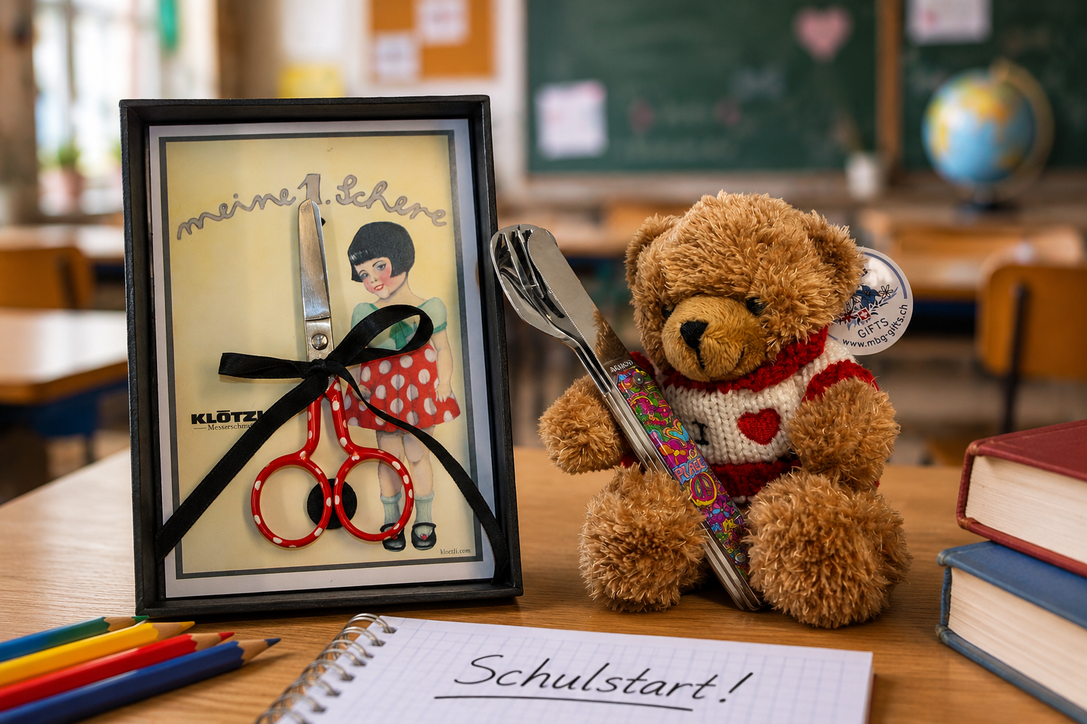 1. Geschenke-Bundle Schulstart, Klötzli Schere rot